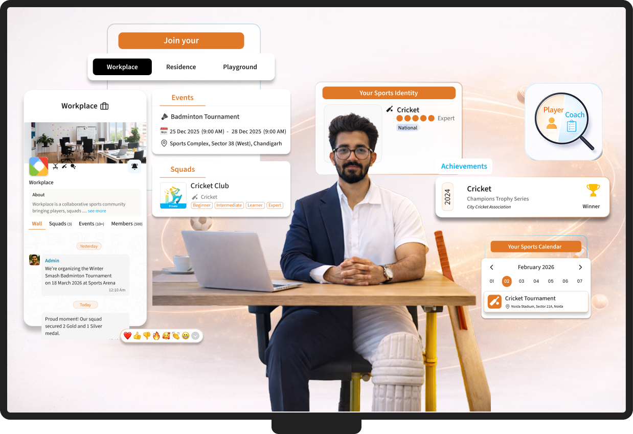 StapuBox company sports hub: workplace community, events, squads, sports identity and calendar